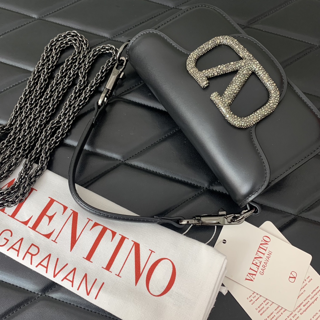 Valentino Garavani Loco Small Shoulder Bag in Black Calfskin Leather 